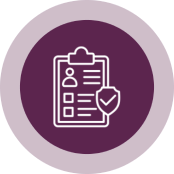Checklist icon with shield on purple background.